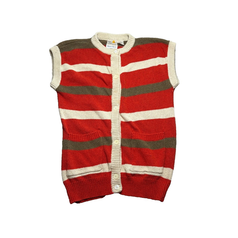 VTG Liz Claiborne Striped Sweater Vest Womens S Knit Silk Blend Grandmacore